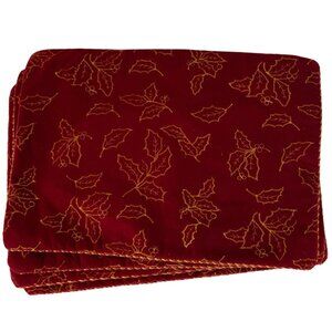 St Nicholas Square Red & Gold Embroidered Velvet 4 Placemats Set Holiday Decor
